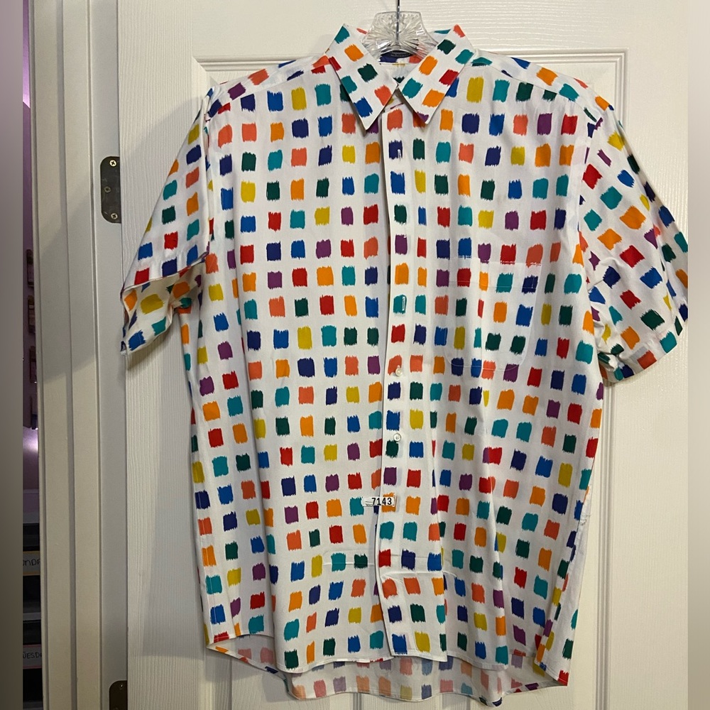 VINTAGE MENS L17/17.5 Mills Touche 100% Imported Cotton Colorful button up shirt